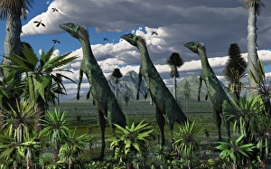 A group of Lesothosaurus dinosaurs on the lookout for predators A group of Lesothosaurus dinosaurs on the lookout for predators