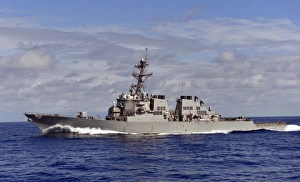 The guided-missile destroyer USS Higgins transits the Pacific Ocean The guided-missile destroyer USS Higgins transits the Pacific Ocean