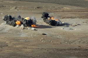 Hard target penetrating bombs explode at the Gordia range off the coast of Djibouti Hard target penetrating bombs explode at the Gordia range off the coast of Djibouti