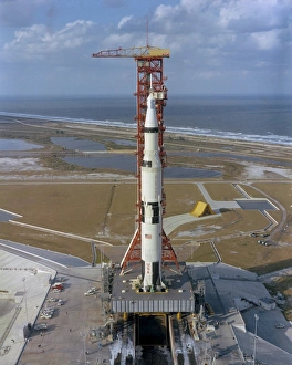 High angle view of the Apollo 4 spacecraft on the launch pad High angle view of the Apollo 4 spacecraft on the launch pad