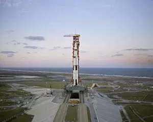 High-angle view of the Apollo 8 spacecraft on the launch pad