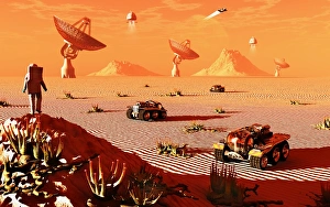 A human tracking station on a distant alien planet in the distant future A human tracking station on a distant alien planet in the distant future