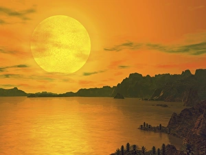 A hypothetical view across a rocky and watery terrain on extrasolar planet Gliese 581 c A hypothetical view across a rocky and watery terrain on extrasolar planet Gliese 581 c