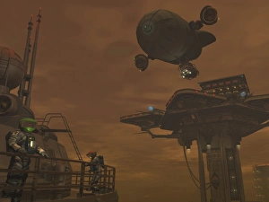 Illustration of a spacecraft and astronauts at a mining site on Saturns moon Titan Illustration of a spacecraft and astronauts at a mining site on Saturns moon Titan