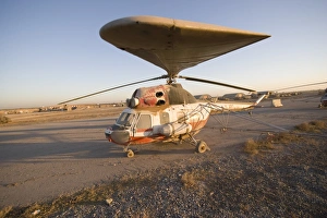 An Iraqi helicopter sits on the flight deck abandoned at Camp Warhorse An Iraqi helicopter sits on the flight deck abandoned at Camp Warhorse