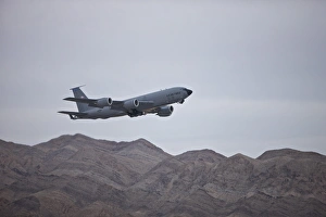 A KC-135 Stratotanker takes off from Nellis Air Force Base, Nevada A KC-135 Stratotanker takes off from Nellis Air Force Base, Nevada