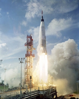 The launch of the Mercury-Atlas 4 spacecraft from Cape Canaveral, Florida The launch of the Mercury-Atlas 4 spacecraft from Cape Canaveral, Florida