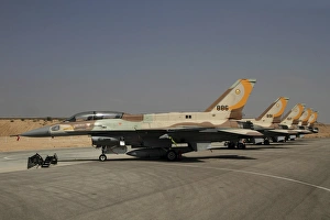 A line of F-16I Sufa of the Israeli Air Force at Hatzerim Air Force Base A line of F-16I Sufa of the Israeli Air Force at Hatzerim Air Force Base