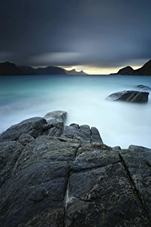 A long exposure scene at Haukland Beach in Lofoten, Norway A long exposure scene at Haukland Beach in Lofoten, Norway
