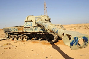 A M109 howitzer destroyed by NATO forces in the desert outside Benghazi, Libya A M109 howitzer destroyed by NATO forces in the desert outside Benghazi, Libya