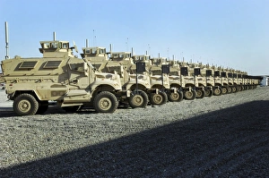 MaxxPro Mine Resistant Ambush Protected vehicles sit at Camp Liberty MaxxPro Mine Resistant Ambush Protected vehicles sit at Camp Liberty