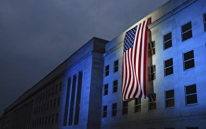 A memorial flag is illuminated on The Pentagon A memorial flag is illuminated on The Pentagon