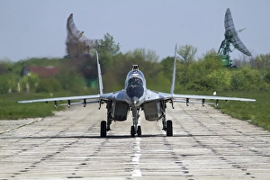A MiG-29UB of the Bulgarian Air Force on the runway at Balchik Air Base A MiG-29UB of the Bulgarian Air Force on the runway at Balchik Air Base