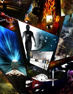 Digitally Generated Image Prints: Multi Layered abstract composition. 3D rendering