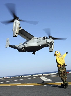 An MV-22 Osprey launches from the USS Nassau An MV-22 Osprey launches from the USS Nassau