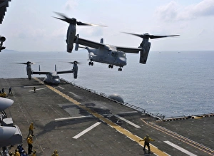 An MV-22 Osprey takes off from USS Bonhomme Richard An MV-22 Osprey takes off from USS Bonhomme Richard
