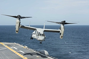 An MV-22B Osprey lands aboard the amphibious assault ship USS Wasp An MV-22B Osprey lands aboard the amphibious assault ship USS Wasp