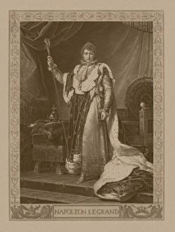 Napoleon Bonaparte in his coronation costume, sitting on his imperial throne Napoleon Bonaparte in his coronation costume, sitting on his imperial throne