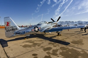 A P-51 Mustang parked on the ramp at Nellis Air Force Base, Nevada A P-51 Mustang parked on the ramp at Nellis Air Force Base, Nevada