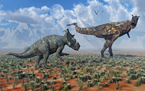 A pair of male Pachyrhinosaurus sizing each other up A pair of male Pachyrhinosaurus sizing each other up
