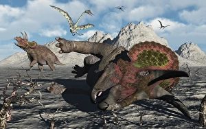 A pair of Triceratops trapped in a deadly mud pit A pair of Triceratops trapped in a deadly mud pit
