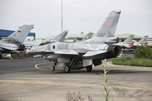 Polish F-16C Block 52 taxiing at Albacete Airfield, Spain Polish F-16C Block 52 taxiing at Albacete Airfield, Spain