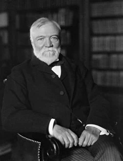 Archival Gallery: Portrait of Andrew Carnegie seated in a library