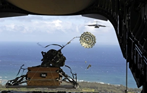 A practice pallet is released from the back of a C-17 Globemaster III A practice pallet is released from the back of a C-17 Globemaster III