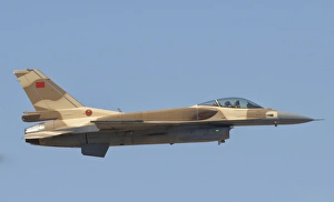 A Royal Moroccan Air Force F-16 Block 52+ flying above Morocco A Royal Moroccan Air Force F-16 Block 52+ flying above Morocco
