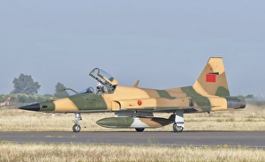 A Royal Moroccan Air Force F-5 plane on the runway A Royal Moroccan Air Force F-5 plane on the runway