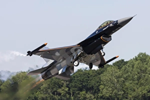 A Royal Netherlands Air Force F-16AM takes off at RAF Fairford, England A Royal Netherlands Air Force F-16AM takes off at RAF Fairford, England