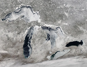Satellite view of ice on the Great Lakes, United States Satellite view of ice on the Great Lakes, United States