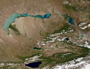 Satellite view of Lake Balkhash in eastern Kazakhstan Satellite view of Lake Balkhash in eastern Kazakhstan