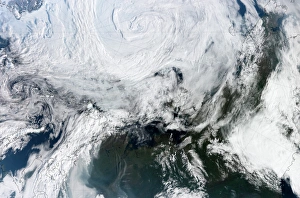Satellite view of large and powerful cyclone churning over the Arctic Satellite view of large and powerful cyclone churning over the Arctic