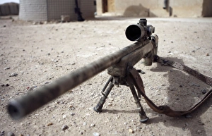 The Schmidt & Bender M-854155 DS Scout Sniper Day Scope mounted on the M-40A3 sniper The Schmidt & Bender M-854155 DS Scout Sniper Day Scope mounted on the M-40A3 sniper