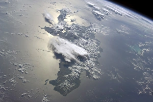 A serene view of a portion of the Greater Antilles islands in the Caribbean Sea A serene view of a portion of the Greater Antilles islands in the Caribbean Sea