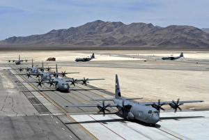 Seven C-130J Super Hercules taxiing at Creech Air Force Base Seven C-130J Super Hercules taxiing at Creech Air Force Base