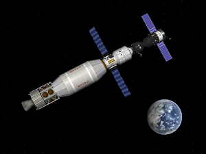 Soyuz deep space explorer docked begins to leave Earth orbit Soyuz deep space explorer docked begins to leave Earth orbit