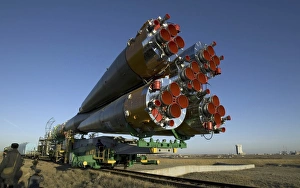 The Soyuz rocket is rolled out to the launch pad at the Baikonur Cosmodrome in Kazakhstan The Soyuz rocket is rolled out to the launch pad at the Baikonur Cosmodrome in Kazakhstan