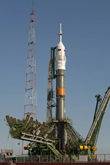 The Soyuz rocket shortly after arrival to the launch pad at the Baikonur Cosmodrome The Soyuz rocket shortly after arrival to the launch pad at the Baikonur Cosmodrome