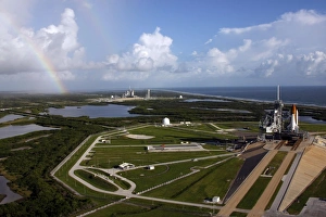 Space shuttle Atlantis and Endeavour on the lanch pads at Kennedy Space Center in Florida Space shuttle Atlantis and Endeavour on the lanch pads at Kennedy Space Center in Florida