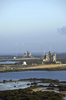Space Shuttle Atlantis and Endeavour sit on their launch pads at Kennedy Space Center Space Shuttle Atlantis and Endeavour sit on their launch pads at Kennedy Space Center