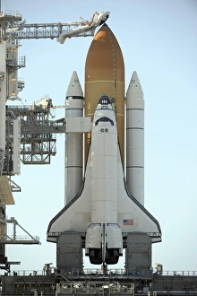 Space shuttle Atlantis sits on the launch pad at the Kennedy Space Center in anticipation Space shuttle Atlantis sits on the launch pad at the Kennedy Space Center in anticipation