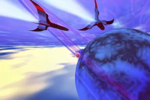 Flying Saucers Gallery: Two spacecraft fly back to their home planet after a mission