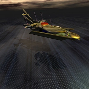 Flying Saucers Gallery: A spacecraft lands at a base on an alien world