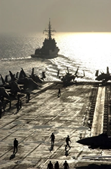 The Spanish Navy frigate Alvaro de Bazan pulls away from aircraft carrier USS Theodore The Spanish Navy frigate Alvaro de Bazan pulls away from aircraft carrier USS Theodore