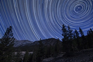 Star trails above mountain peaks near Yosemite National Park, California Star trails above mountain peaks near Yosemite National Park, California