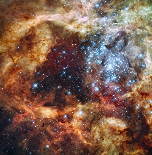 A stellar nursery known as R136 in the 30 Doradus Nebula A stellar nursery known as R136 in the 30 Doradus Nebula