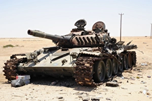 A T-72 tank destroyed by NATO forces in the desert north of Ajadabiya, Libya A T-72 tank destroyed by NATO forces in the desert north of Ajadabiya, Libya