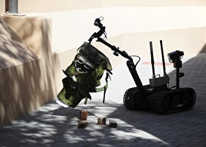 Talon remote-controlled robot investigates an improvised explosive device Talon remote-controlled robot investigates an improvised explosive device